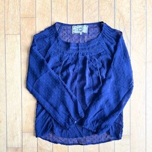 Pink Martini Royal Blue Long Sleeve Sheer Boho-Chic Blouse Size Medium